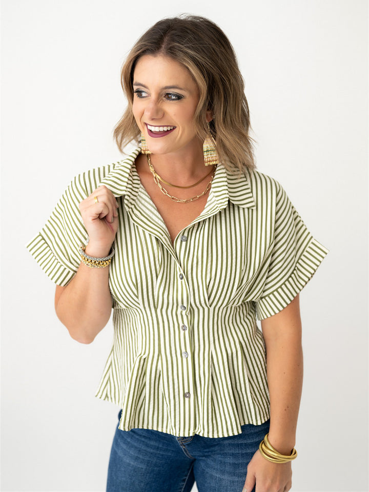 Greta Gathered Waist Striped Blouse