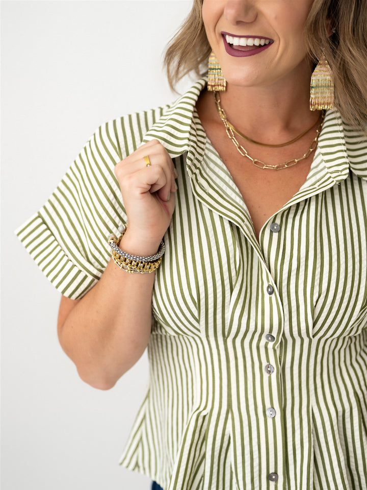Greta Gathered Waist Striped Blouse
