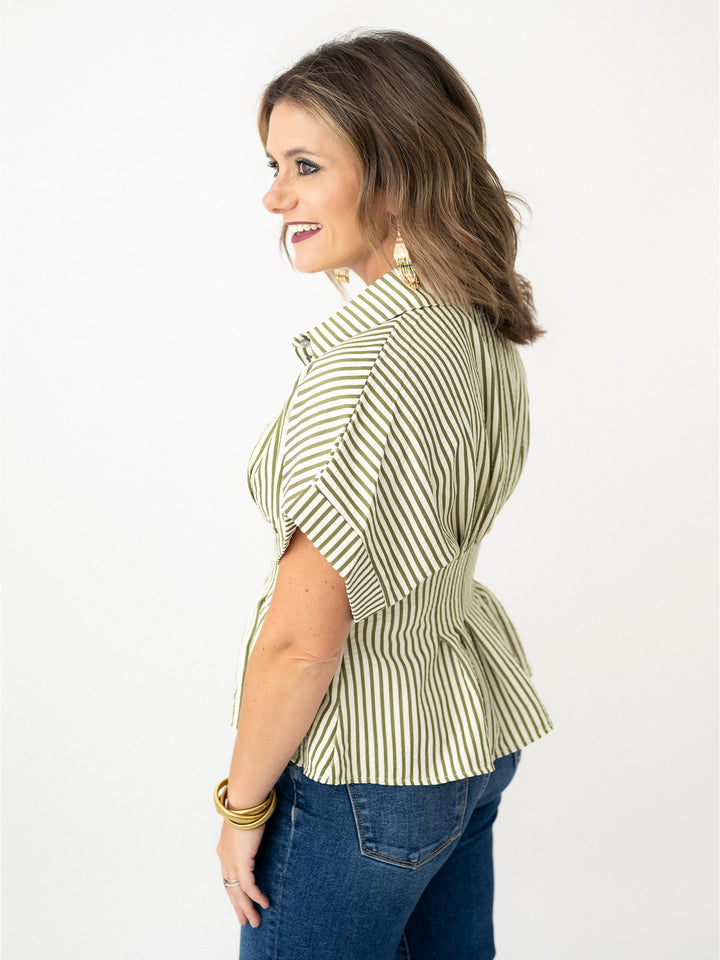 Greta Gathered Waist Striped Blouse