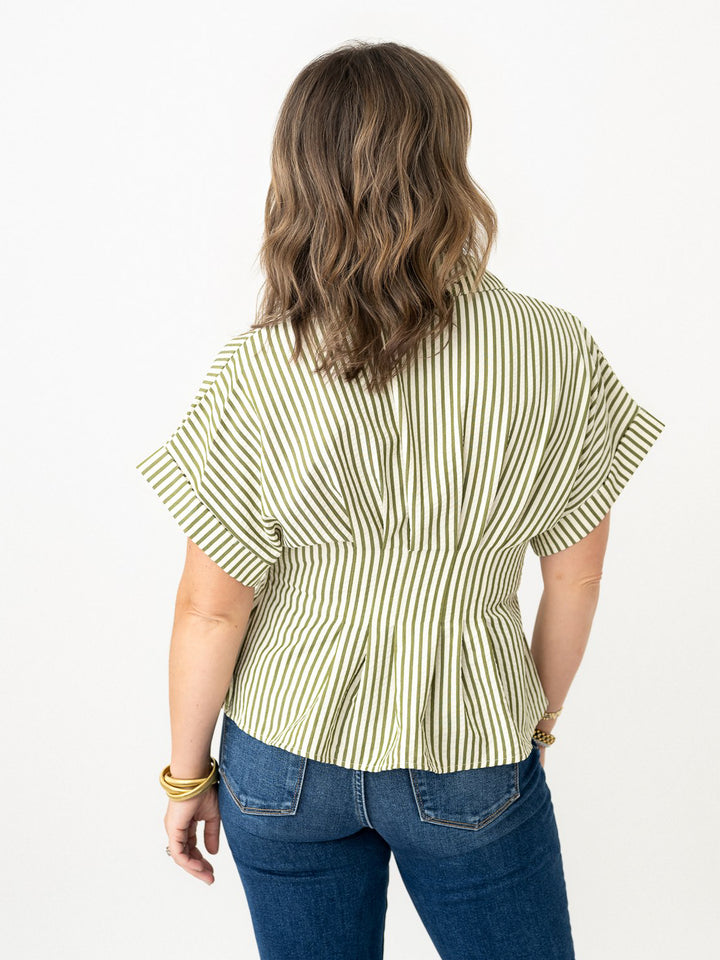 Greta Gathered Waist Striped Blouse