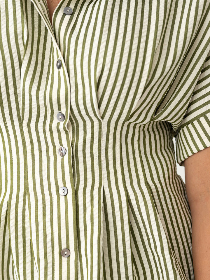 Greta Gathered Waist Striped Blouse