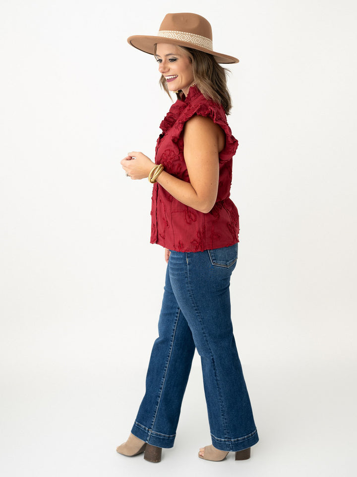 Embroidered Flower Gathered Capsleeve