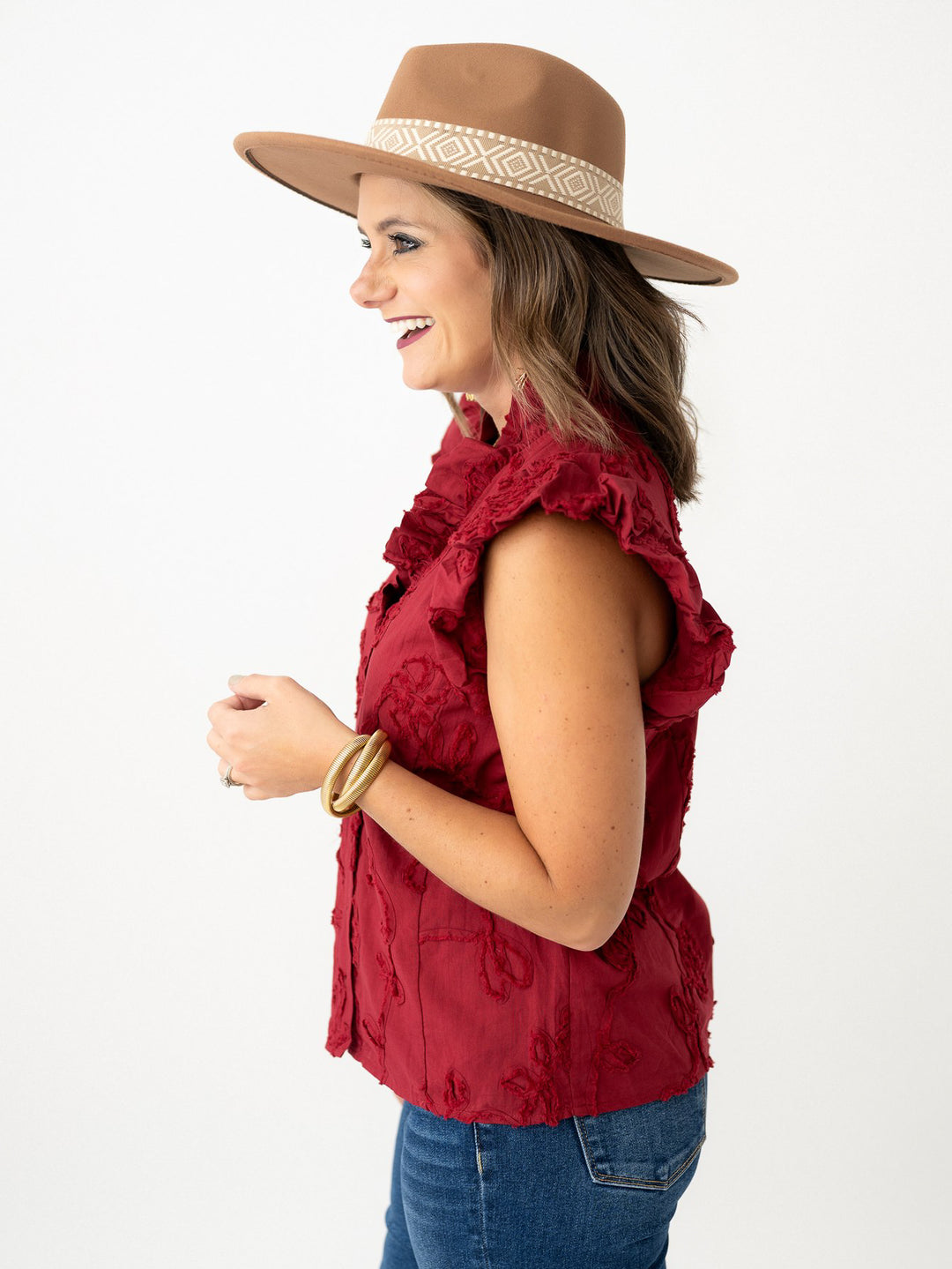 Embroidered Flower Gathered Capsleeve
