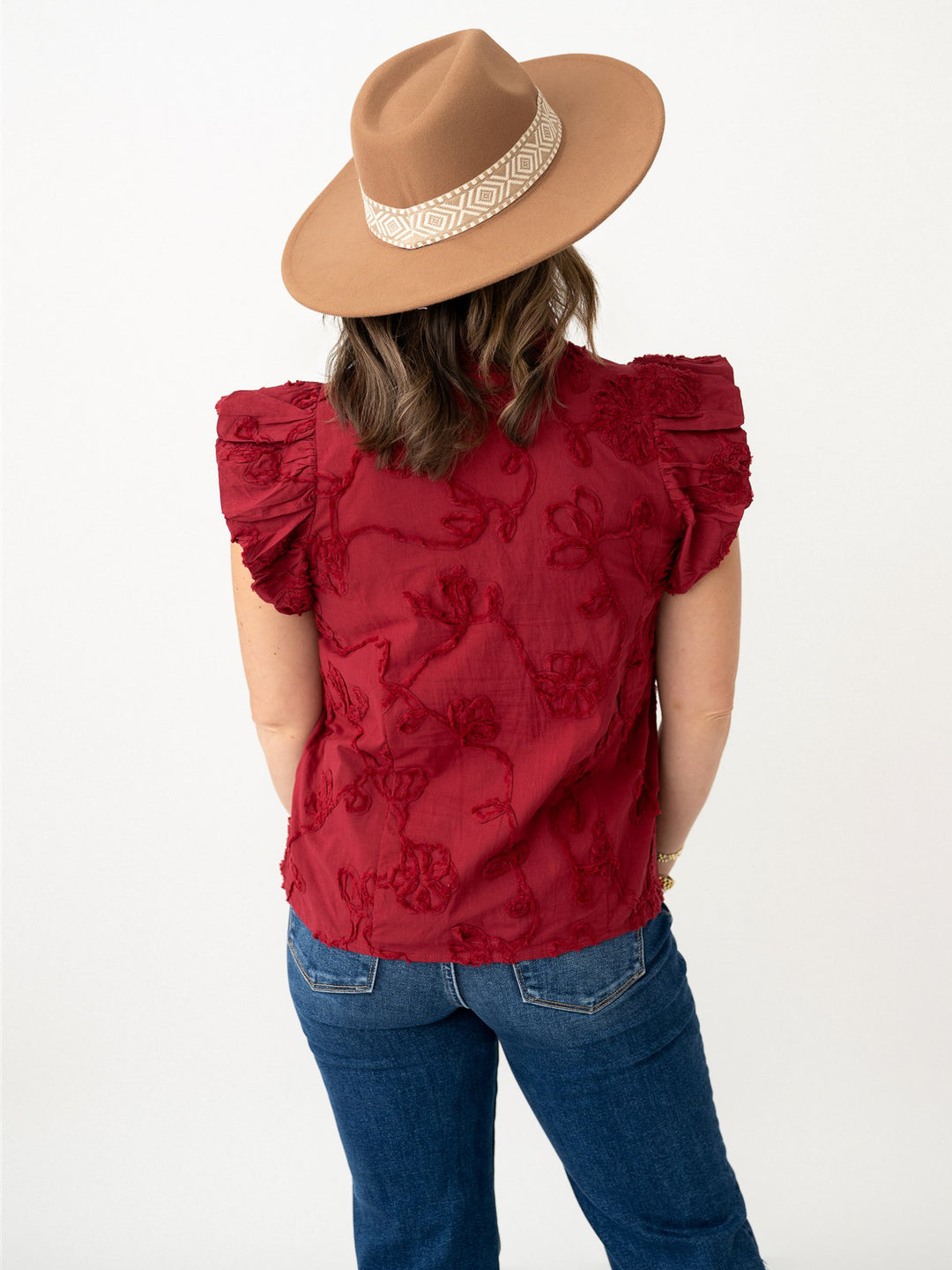 Embroidered Flower Gathered Capsleeve