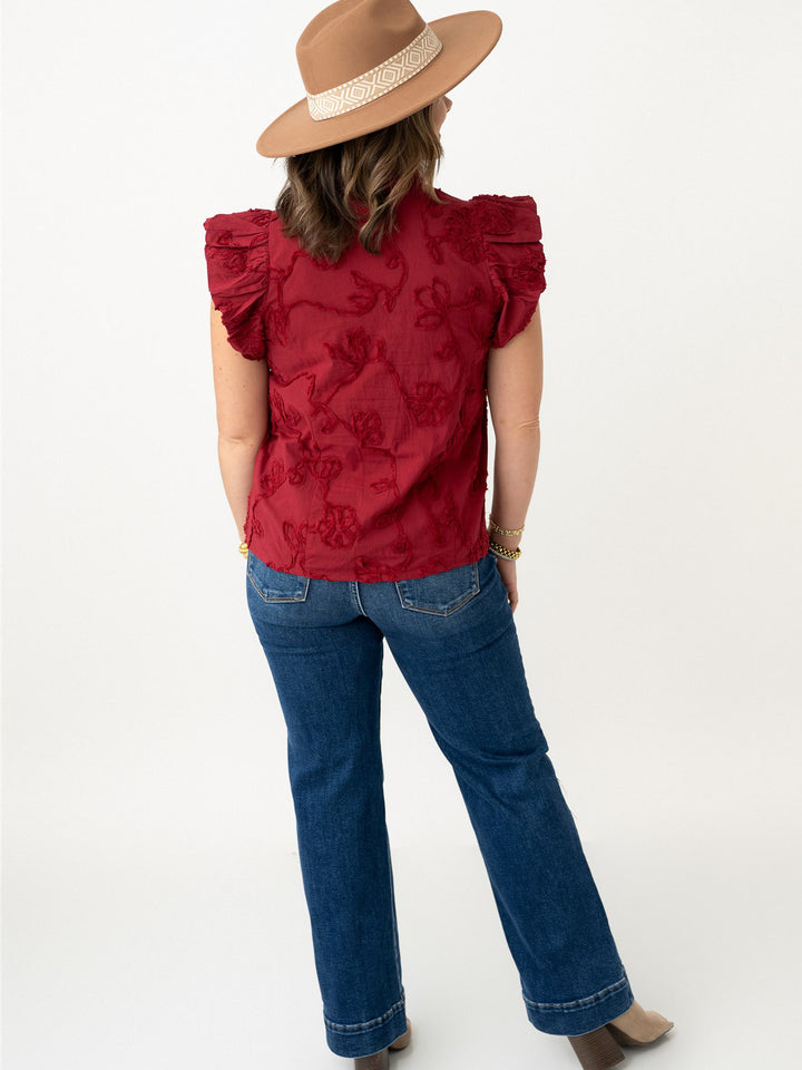 Embroidered Flower Gathered Capsleeve