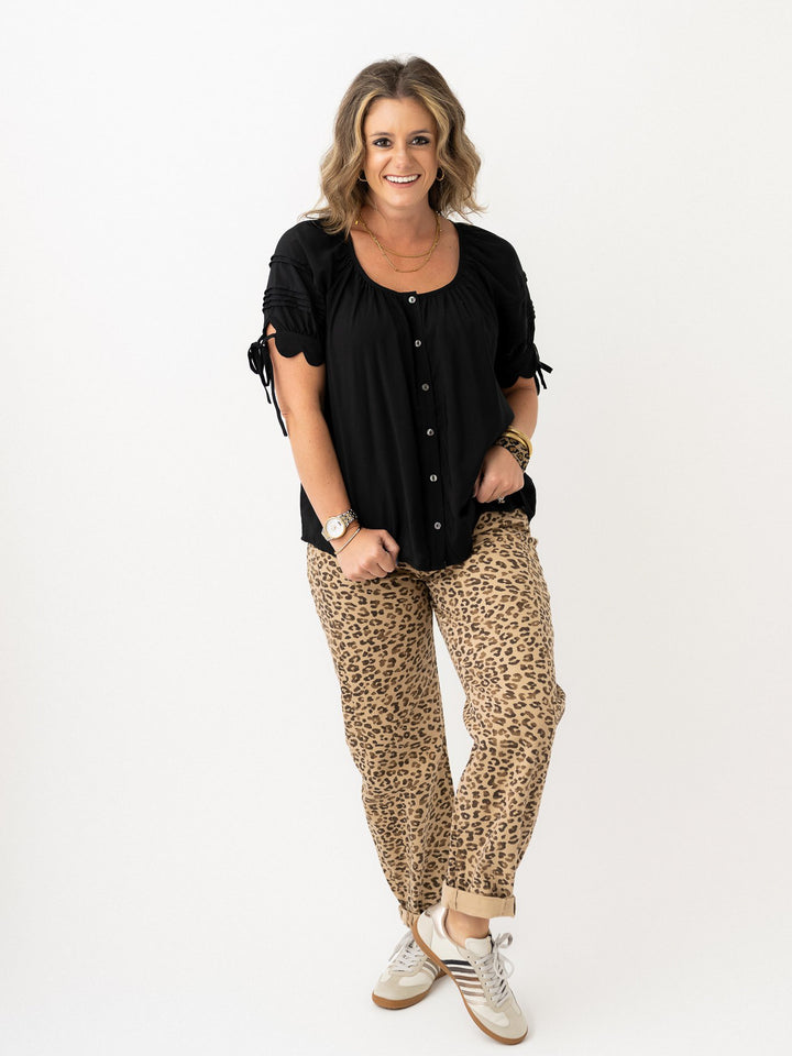 Risen High Rise Crop Barrel Leopard Cuffed Jeans