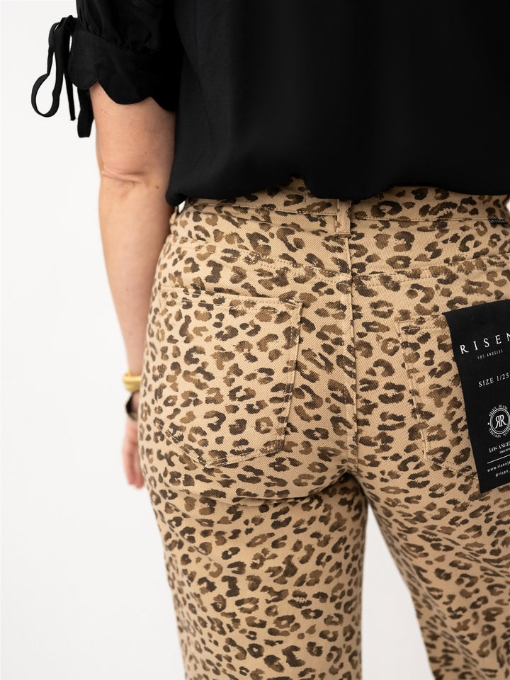 Risen High Rise Crop Barrel Leopard Cuffed Jeans