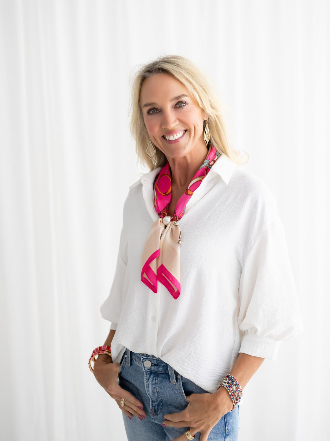 Long Magnetic Scarf Necklace with Pearl