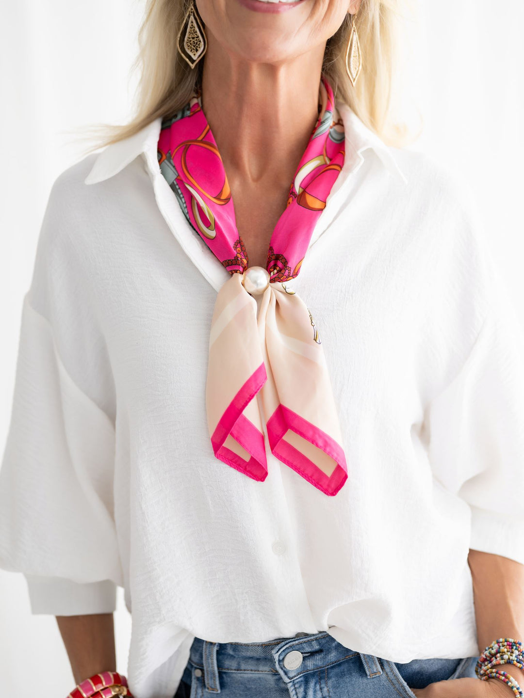 Long Magnetic Scarf Necklace with Pearl