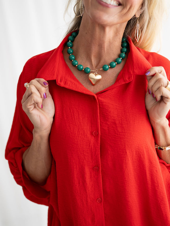 Colored Bead with Muted Heart Necklace
