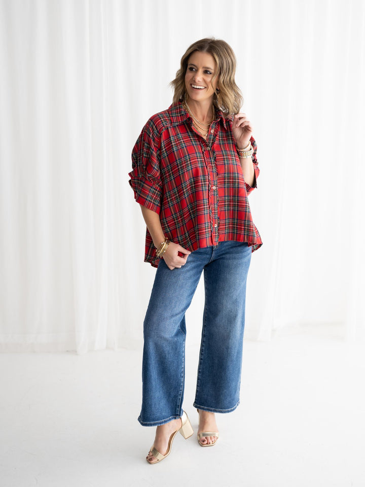 Risen TC-EB High Rise Crop Wide Jeans - Stretchy