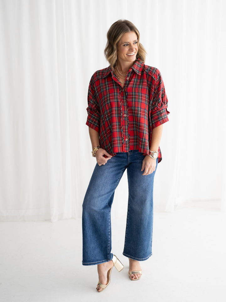 Risen TC-EB High Rise Crop Wide Jeans - Stretchy