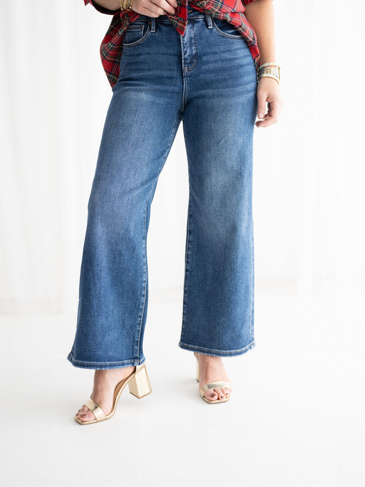 Risen TC-EB High Rise Crop Wide Jeans - Stretchy