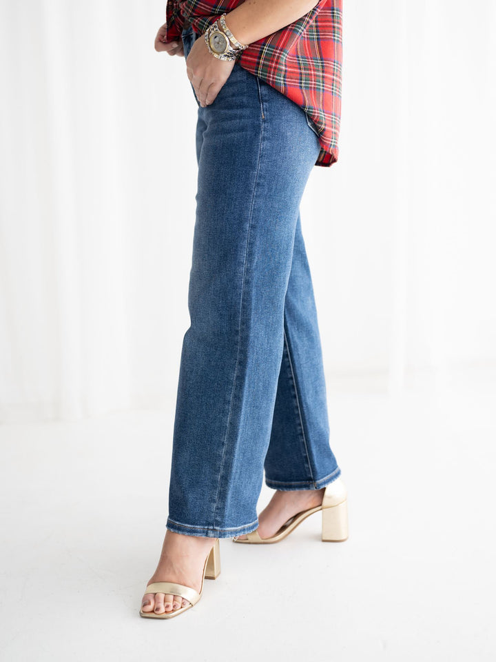 Risen TC-EB High Rise Crop Wide Jeans - Stretchy