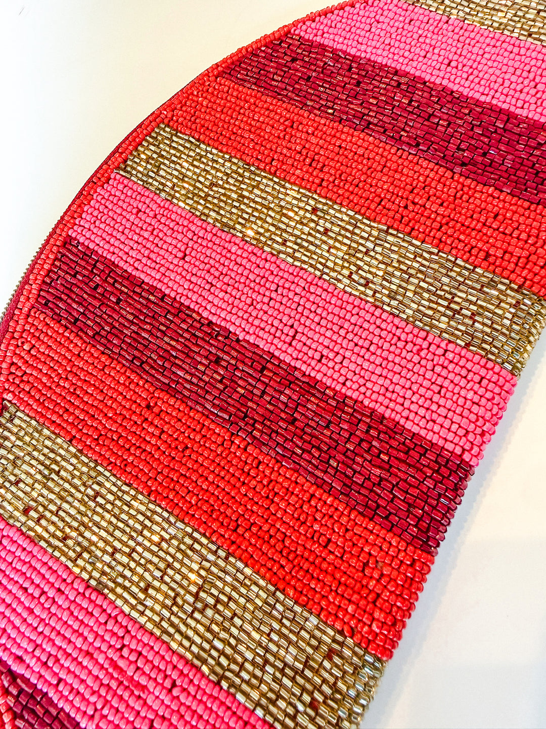 Leslie Vertical Stripe Beaded Half Circle Bag