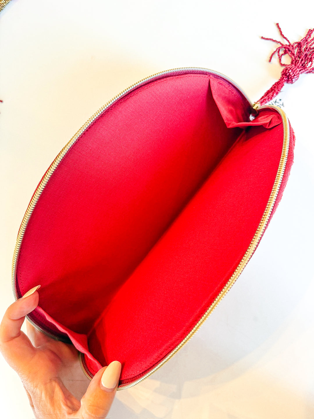 Leslie Vertical Stripe Beaded Half Circle Bag