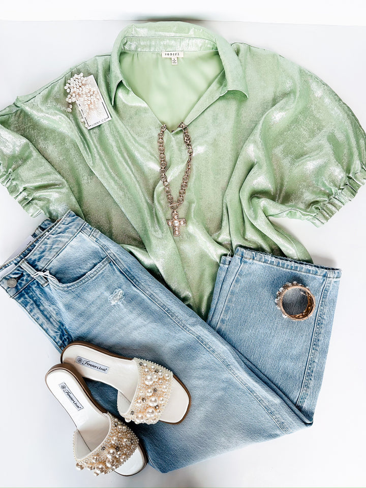 Sandy Shimmer V Neck