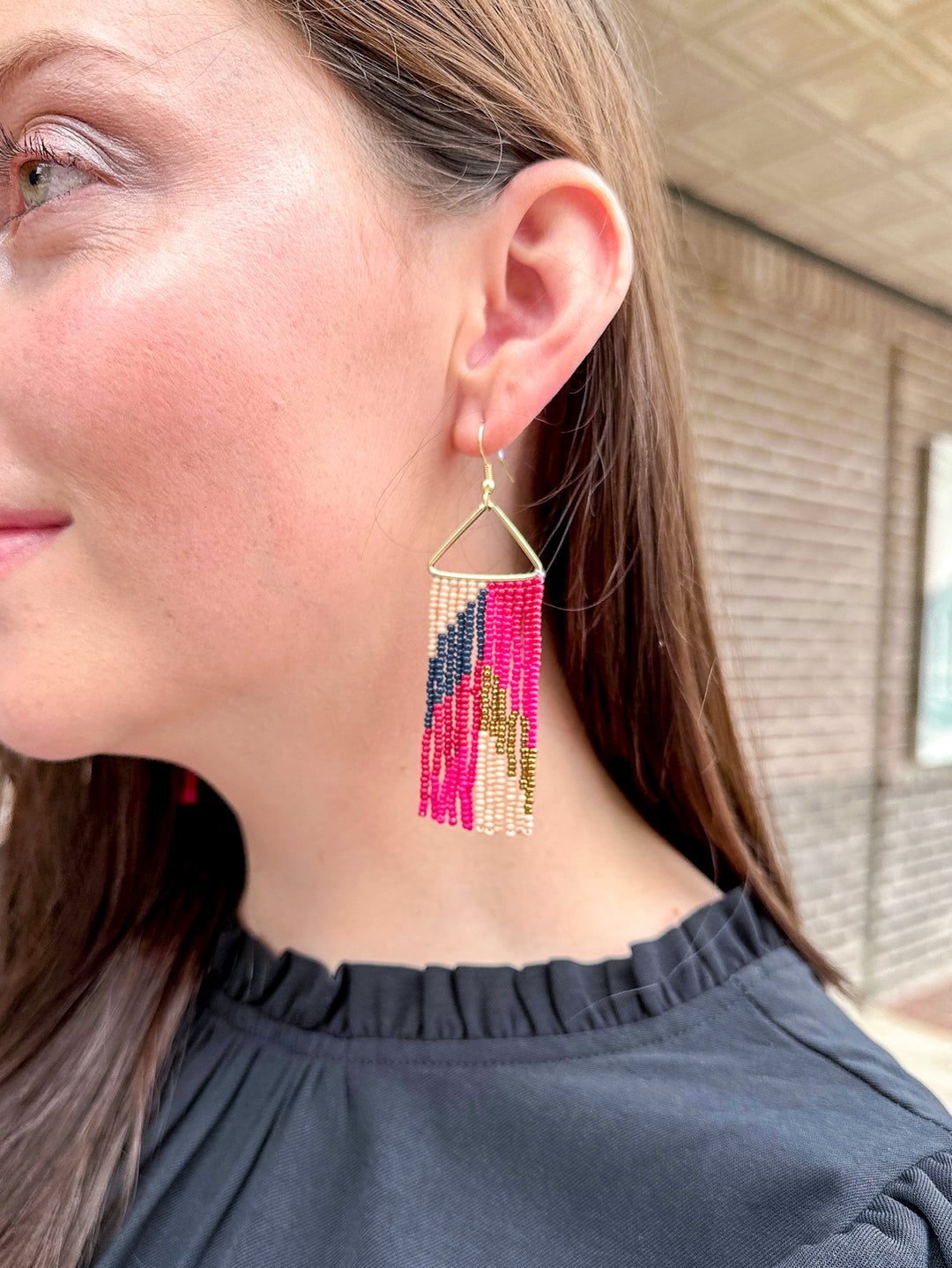 Whitney Chevron Beaded Fringe Earring