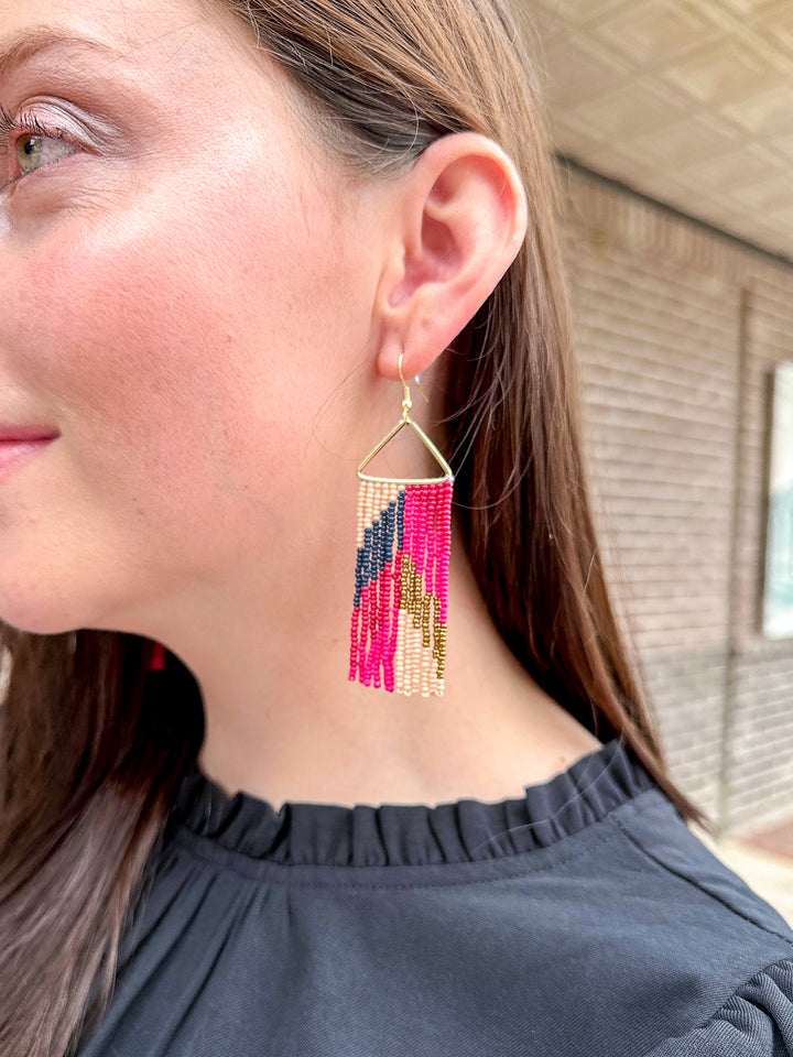 Whitney Chevron Beaded Fringe Earring