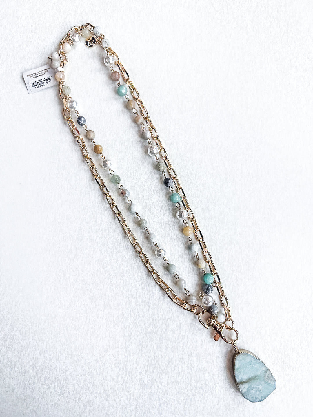 Long Beaded Necklace with Amazonite Pendant
