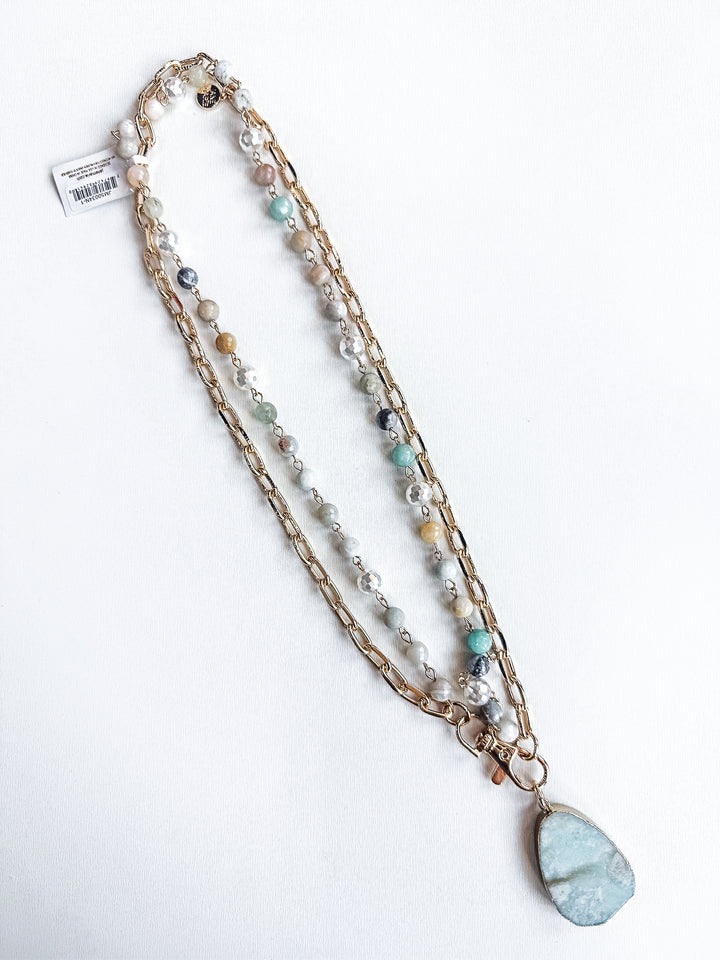 Long Beaded Necklace with Amazonite Pendant