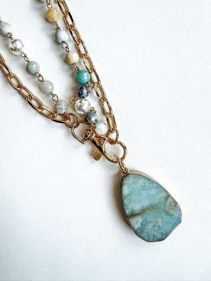 Long Beaded Necklace with Amazonite Pendant