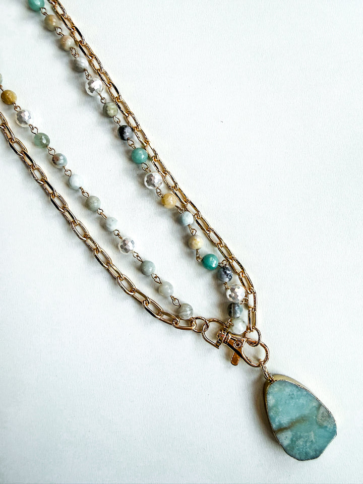 Long Beaded Necklace with Amazonite Pendant