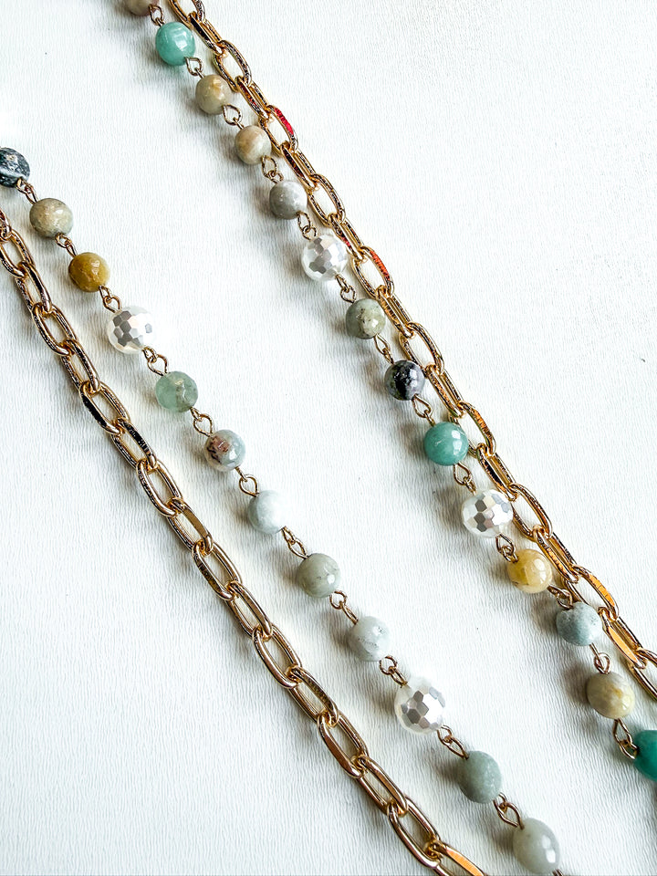 Long Beaded Necklace with Amazonite Pendant