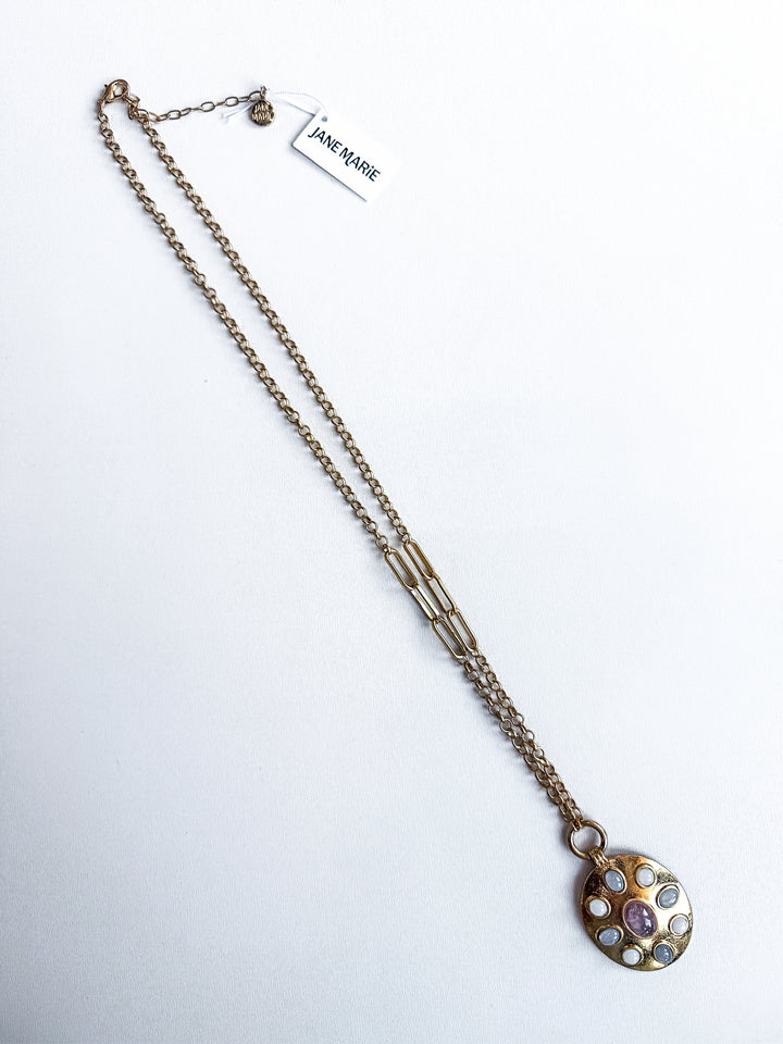 Long Chain Necklace with Muted Embellished Oval