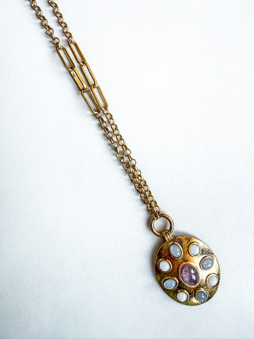 Long Chain Necklace with Muted Embellished Oval