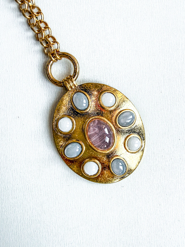 Long Chain Necklace with Muted Embellished Oval