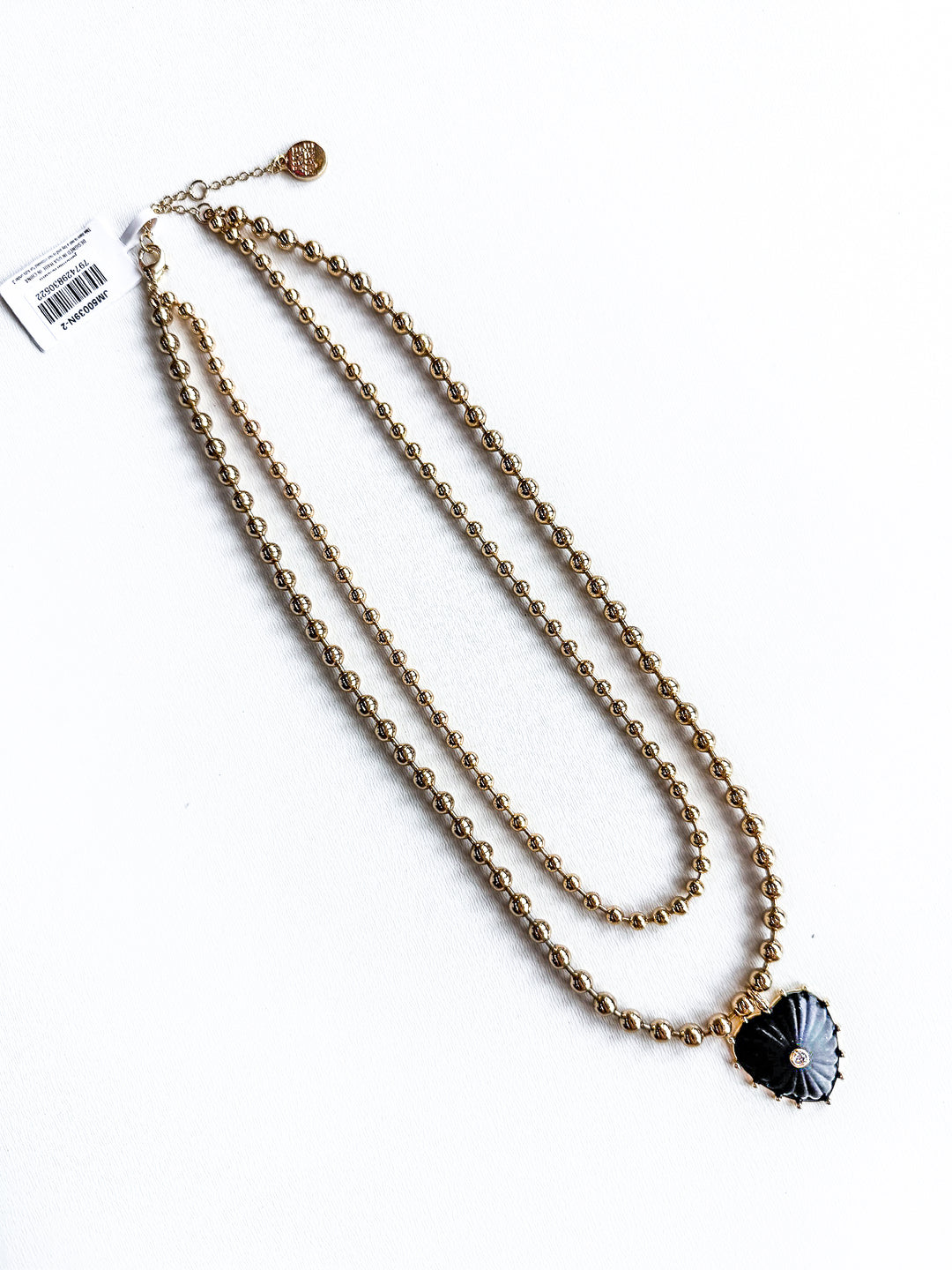 18K Gold Plated Layered Ball Bead Necklace with Black Heart