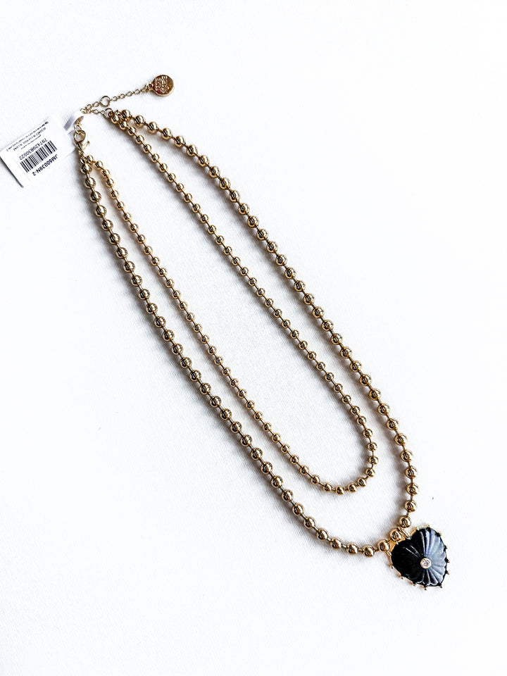 18K Gold Plated Layered Ball Bead Necklace with Black Heart