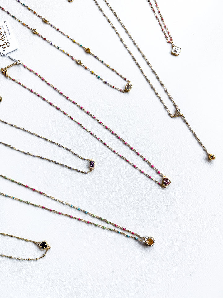 18K Gold Plated Enamel Dainty Chain Necklace