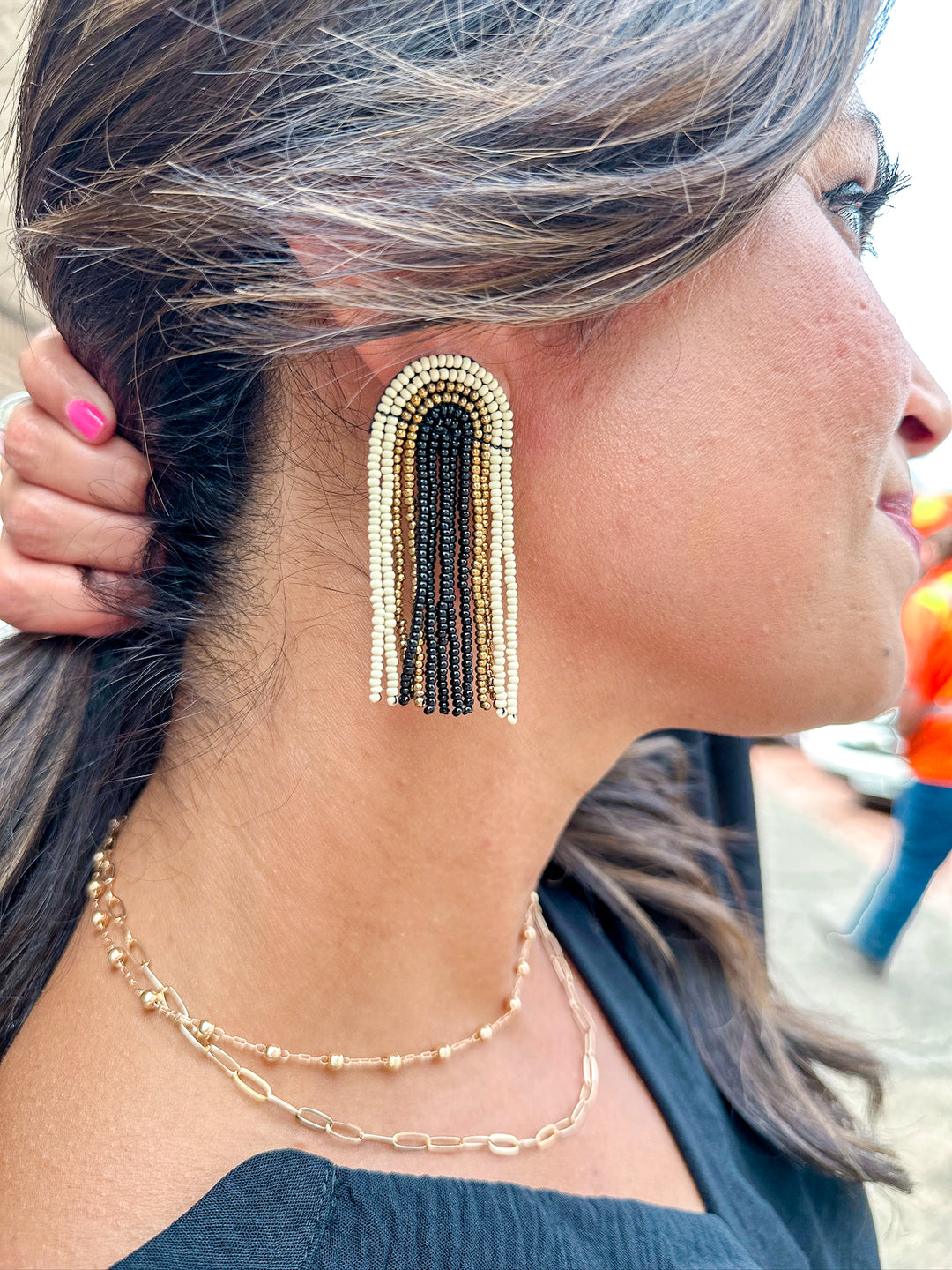 Skylar Rainbow Stripe Beaded Fringe Earring