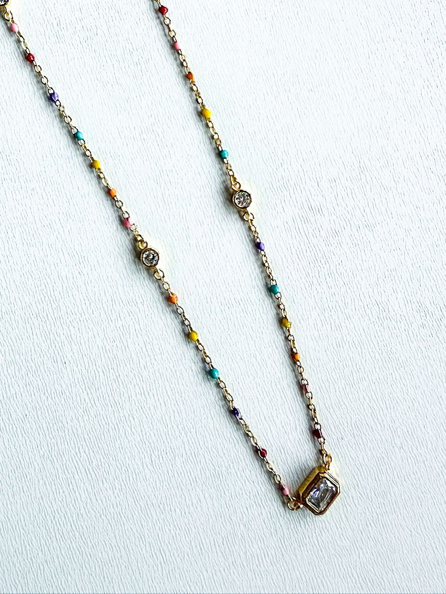 18K Gold Plated Enamel Dainty Chain Necklace