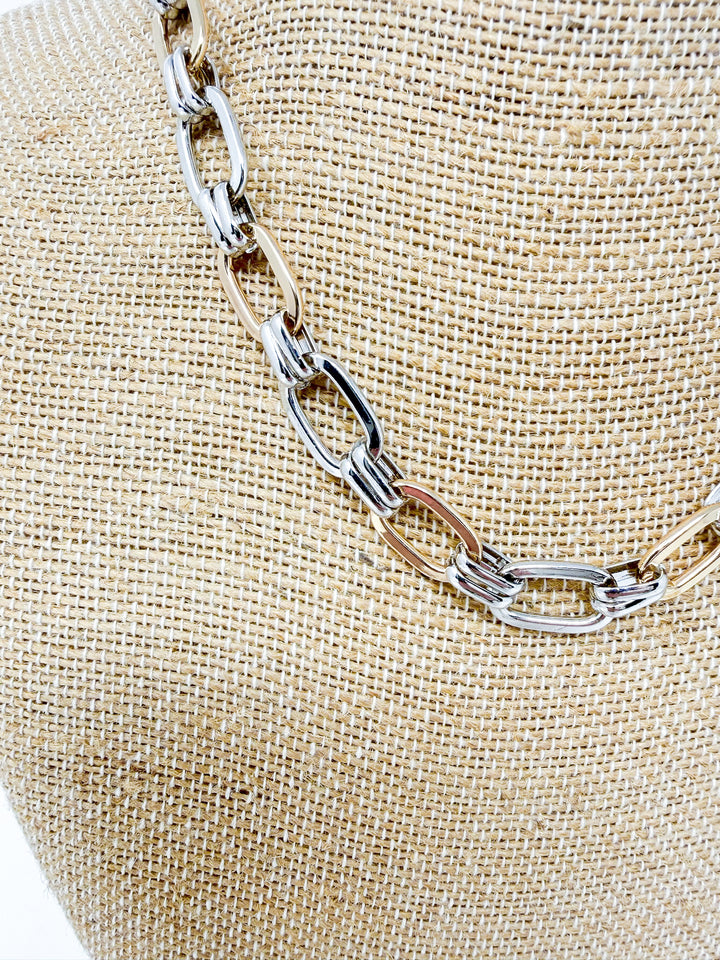 Mixed Metal Chain Link Short Necklace