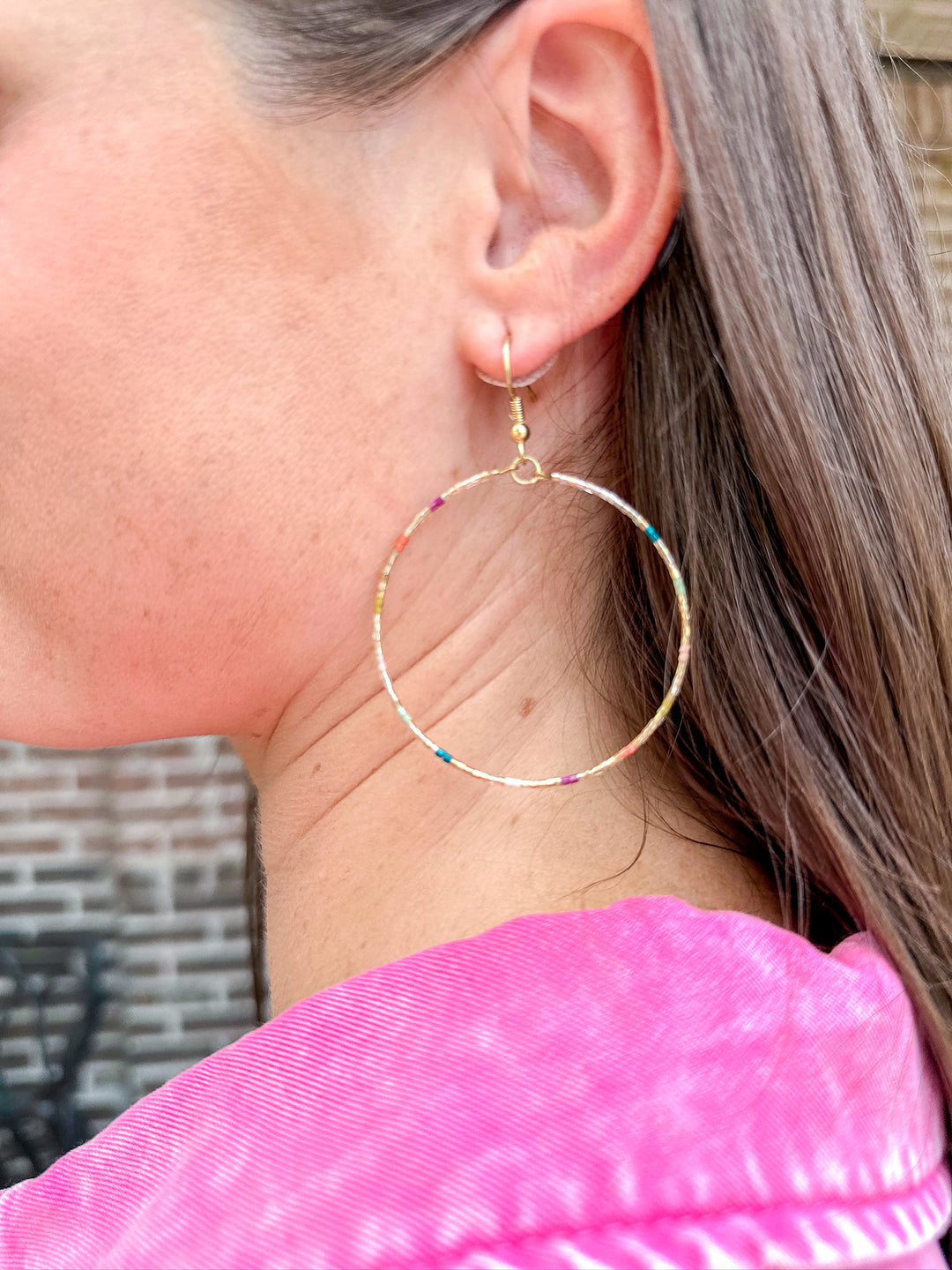 Kelly Checkered Bead Hoop Earrings