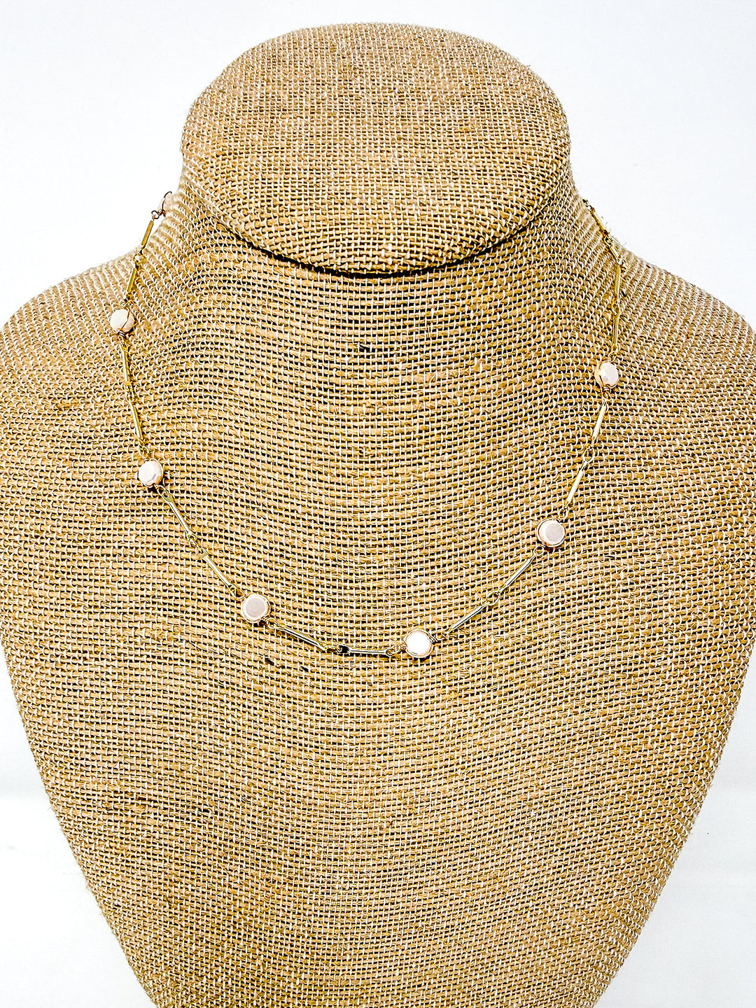 Gold Link Chain Pearlized Stone Necklace