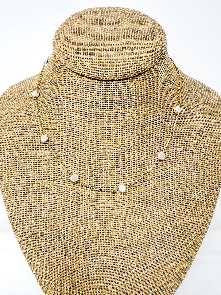 Gold Link Chain Pearlized Stone Necklace