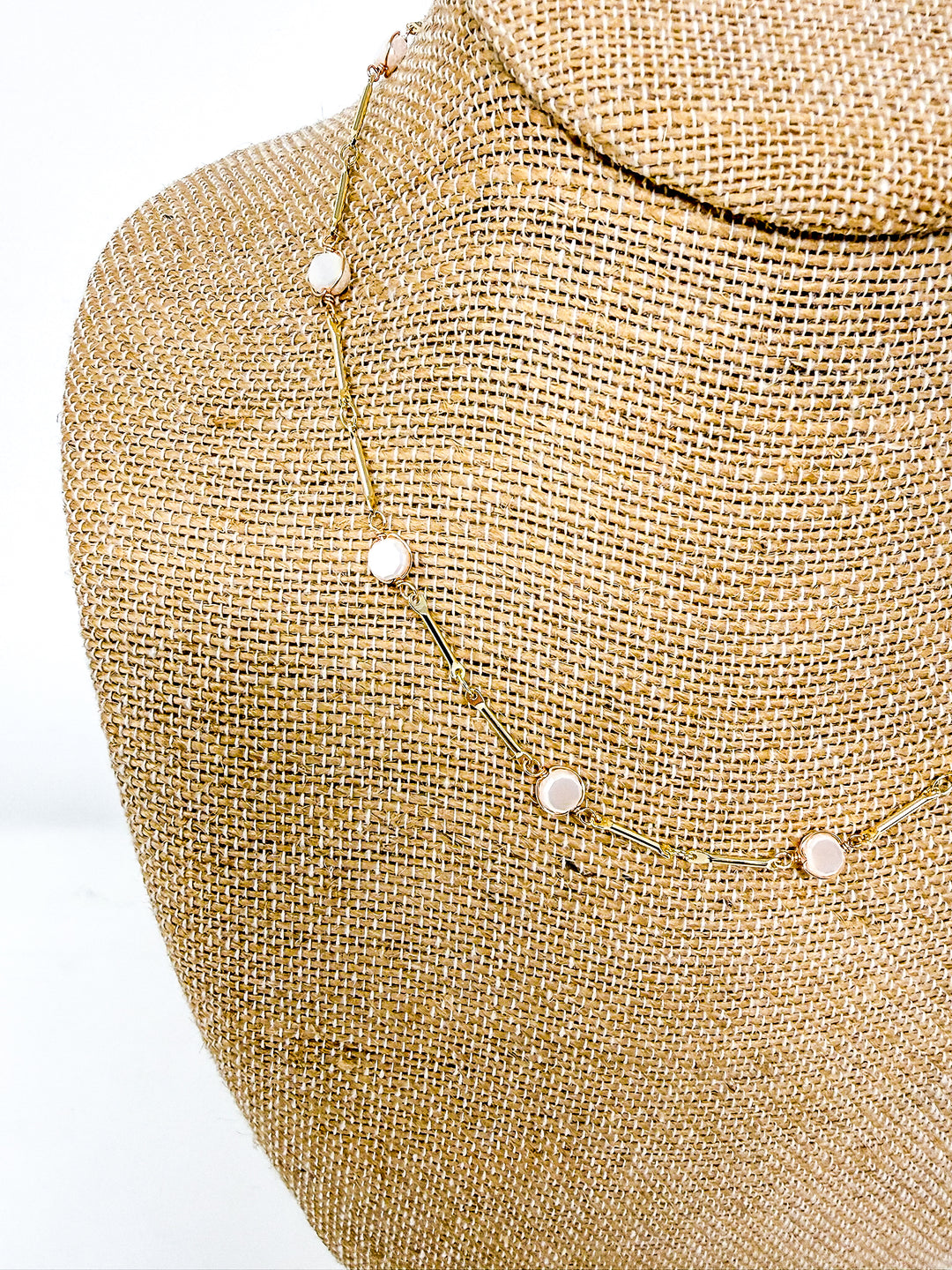 Gold Link Chain Pearlized Stone Necklace