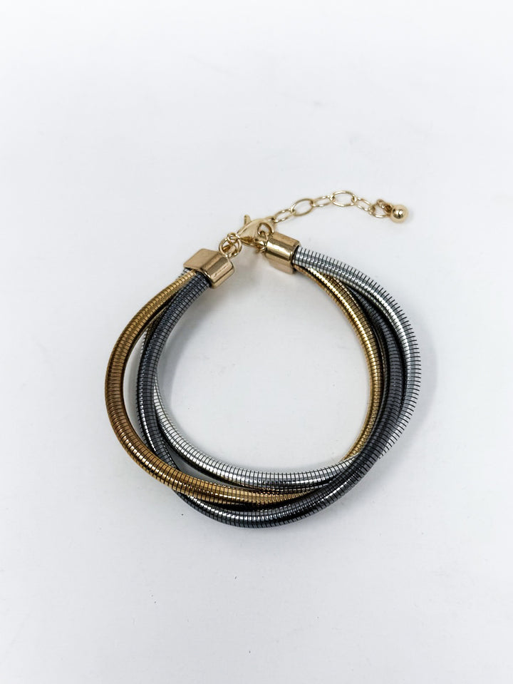 Mixed Metal Crossed Bracelet