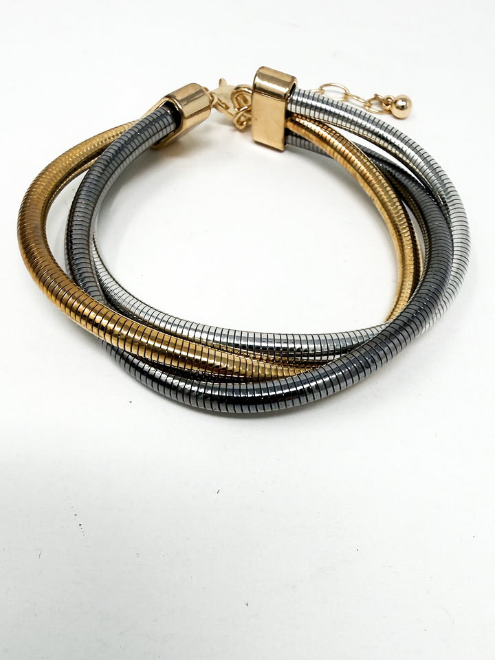 Mixed Metal Crossed Bracelet