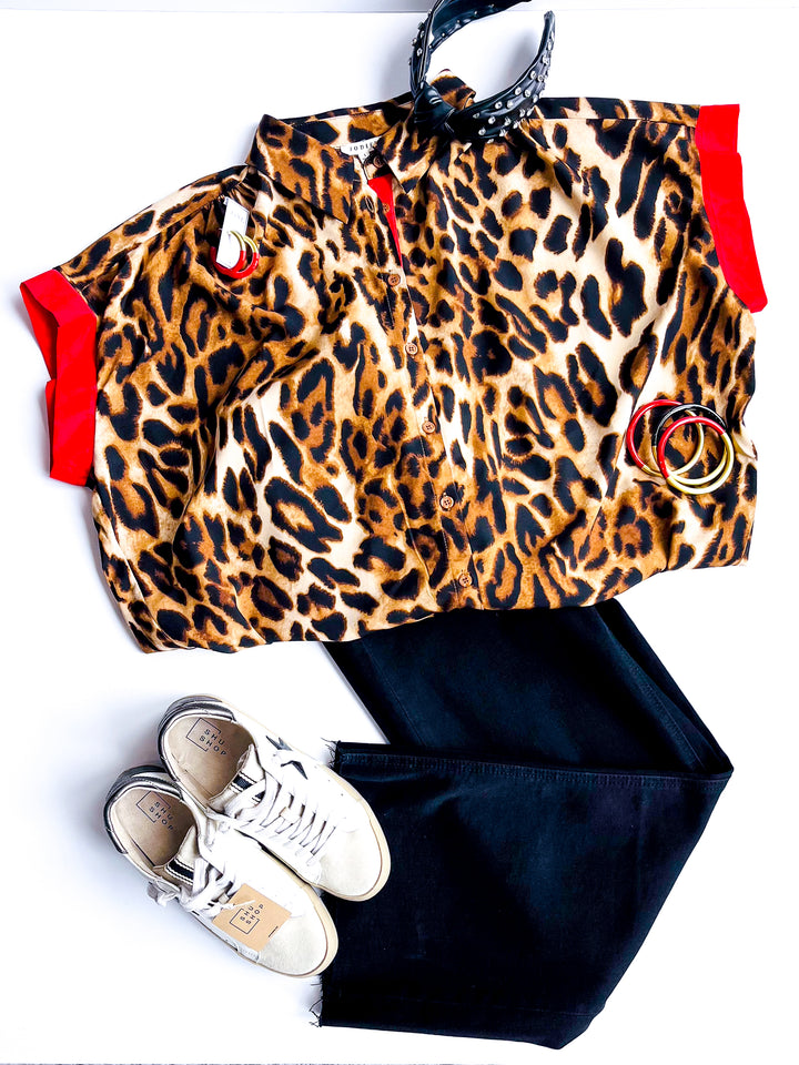 Lucky in Leopard Button Up Blouse