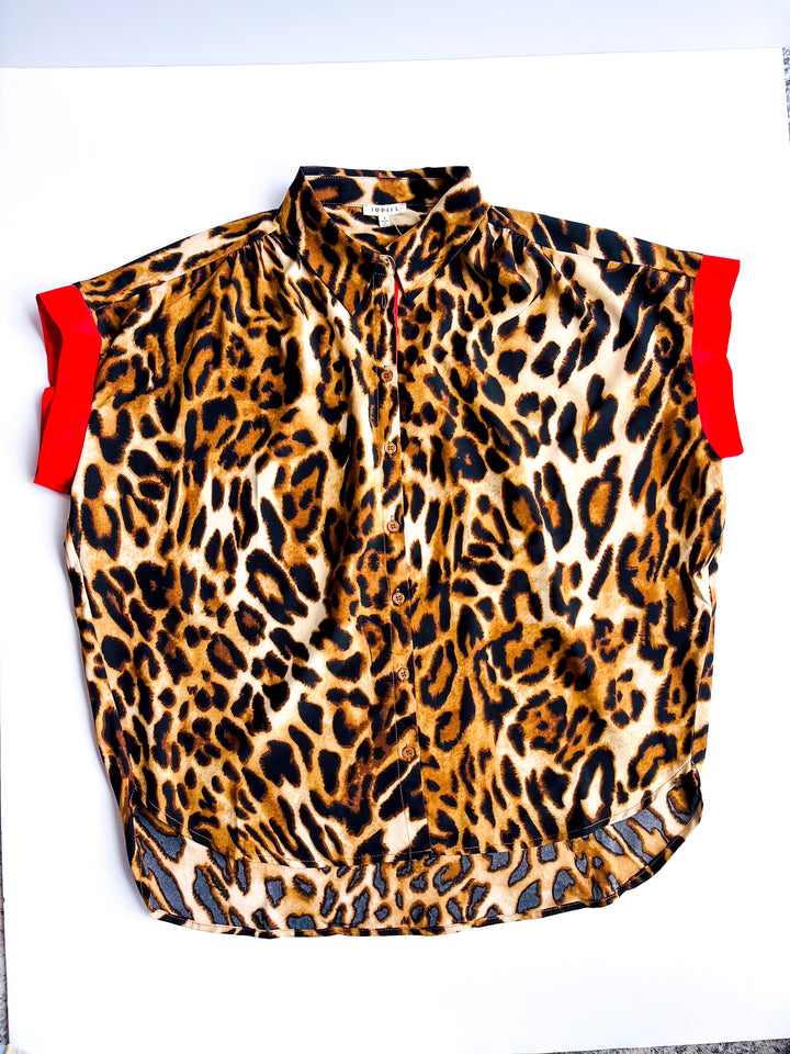 Lucky in Leopard Button Up Blouse