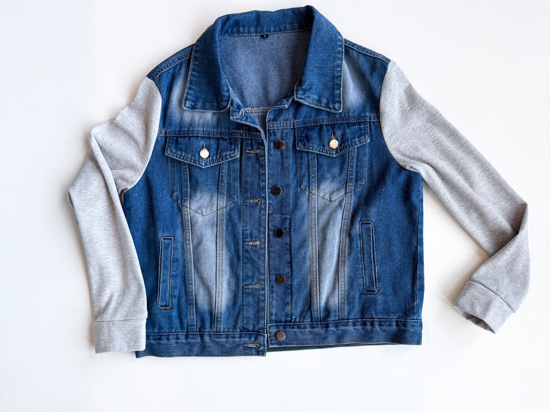 Function Meets Comfort Denim Jacket with Knit Sleeve