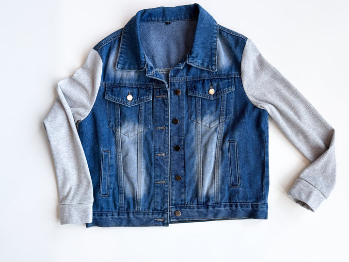 Function Meets Comfort Denim Jacket with Knit Sleeve