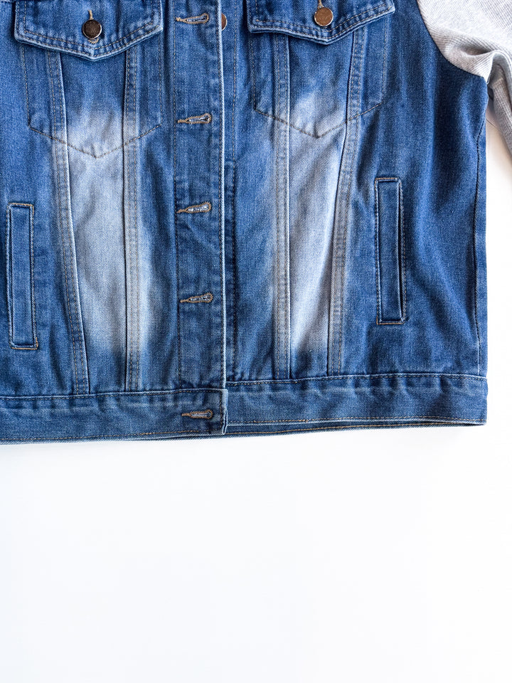 Function Meets Comfort Denim Jacket with Knit Sleeve