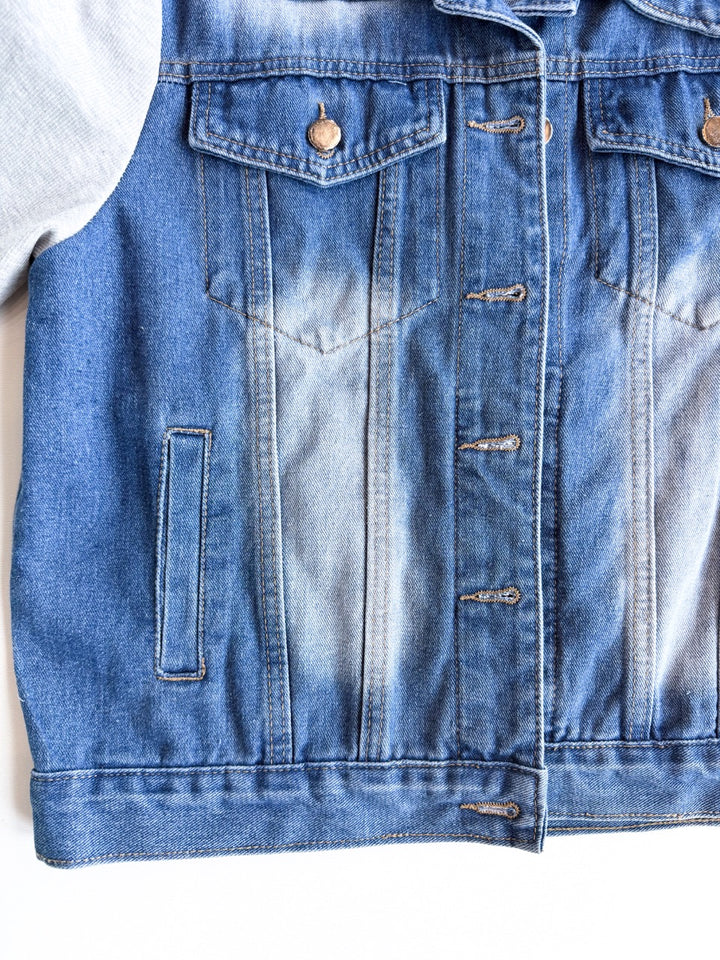 Function Meets Comfort Denim Jacket with Knit Sleeve