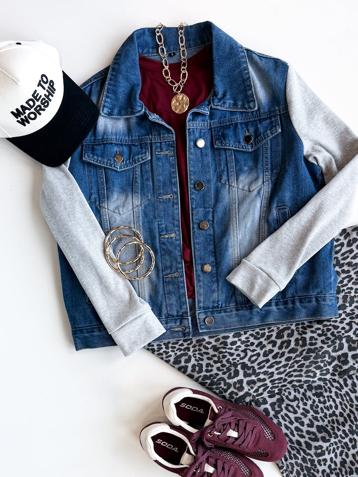 Function Meets Comfort Denim Jacket with Knit Sleeve